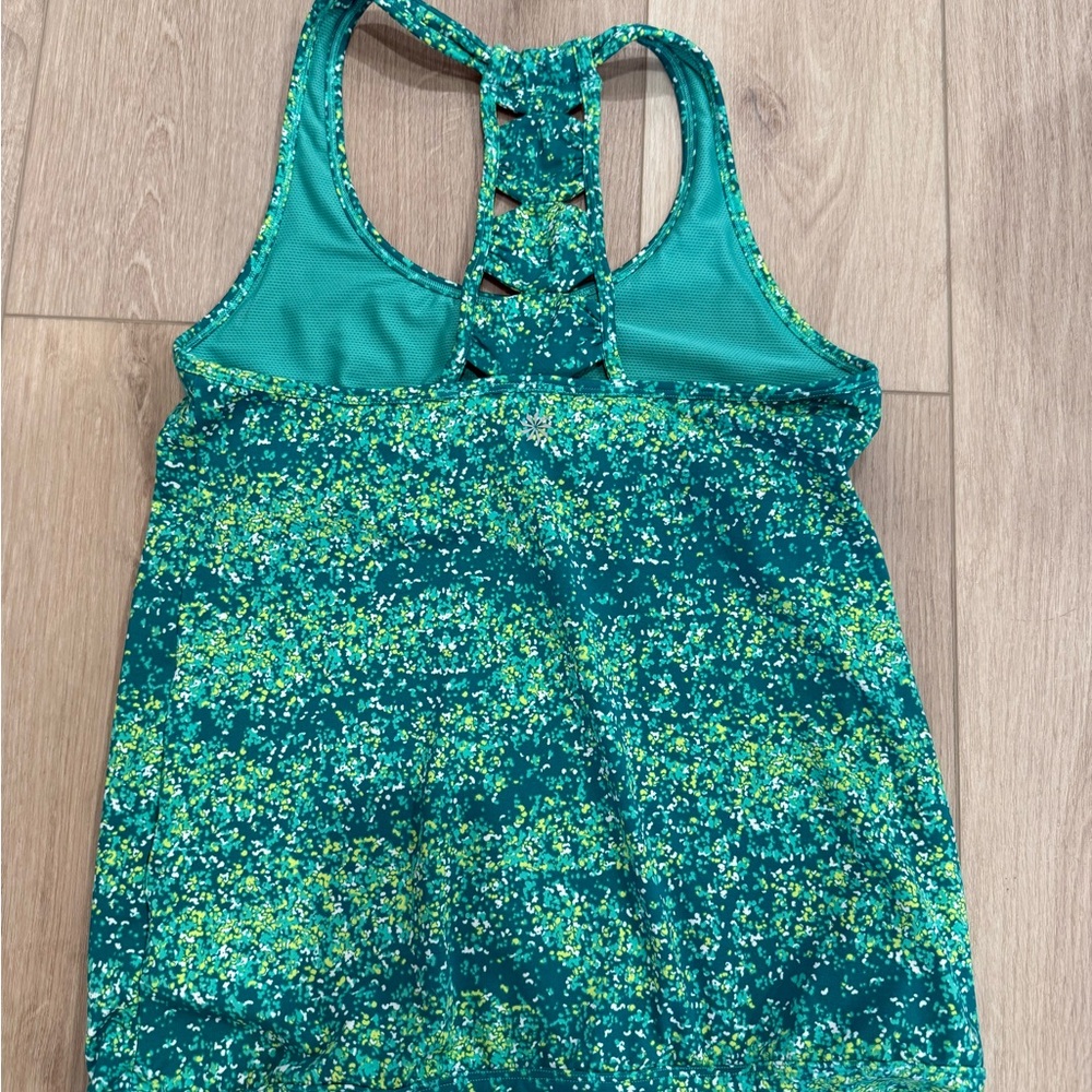 ATHLETA - Women's Green & Yellow Patterned Racerback Tank Built in Bra - Size M - Picture 3 of 5